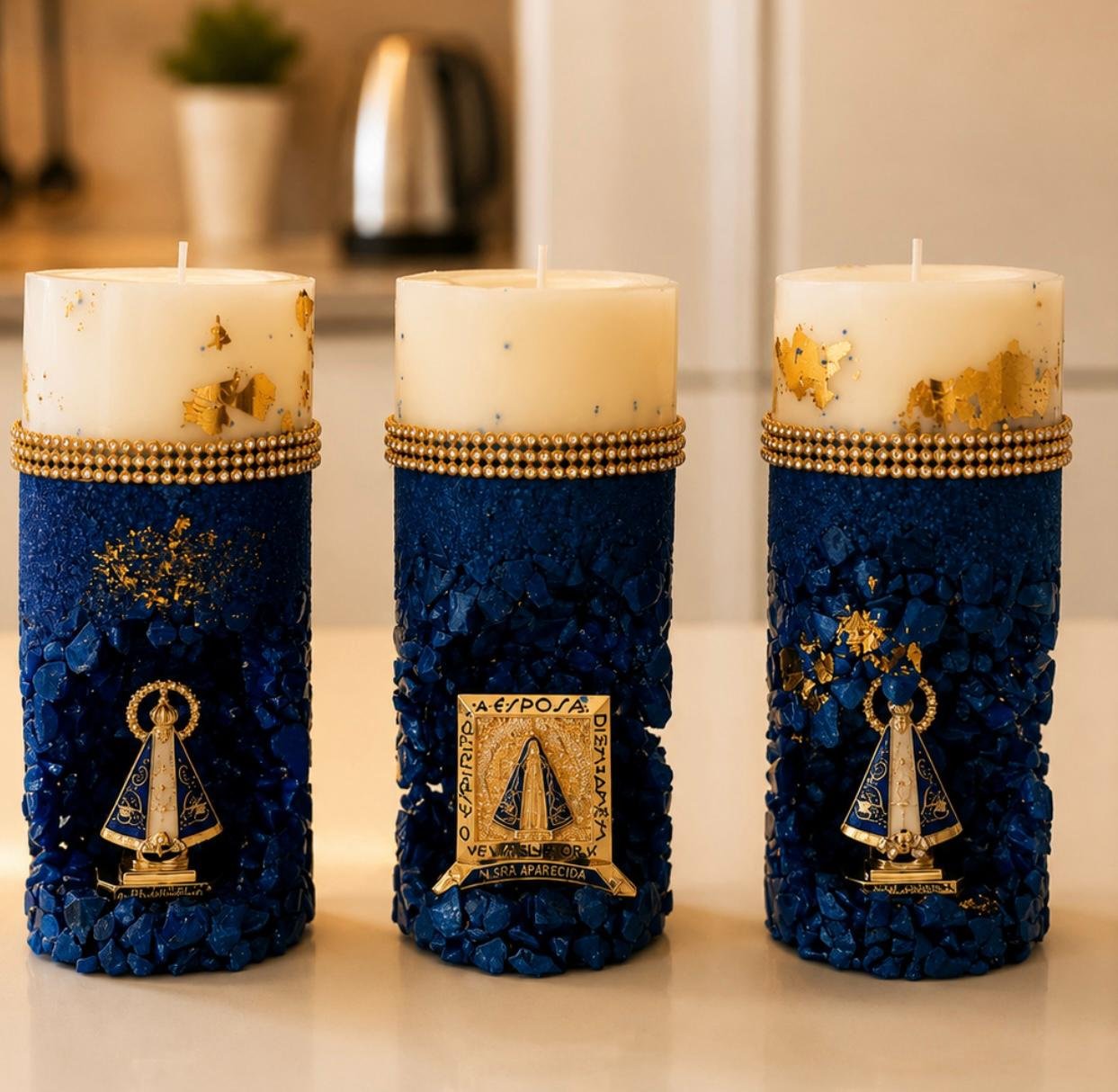 Lembrancinhas religiosas - velas azuis Nossa Senhora Aparecida